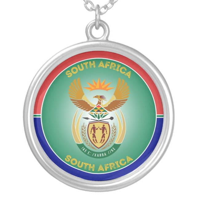 South Africa Coat of Arms Patriotic Round Shape Silver Plated Necklace (Front)