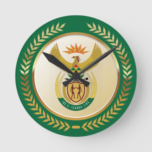 South Africa Coat of Arms Round Clock