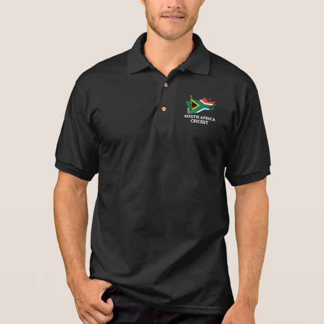 South Africa Cricket Flag Brush Stroke Gift Polo Shirt (Front)