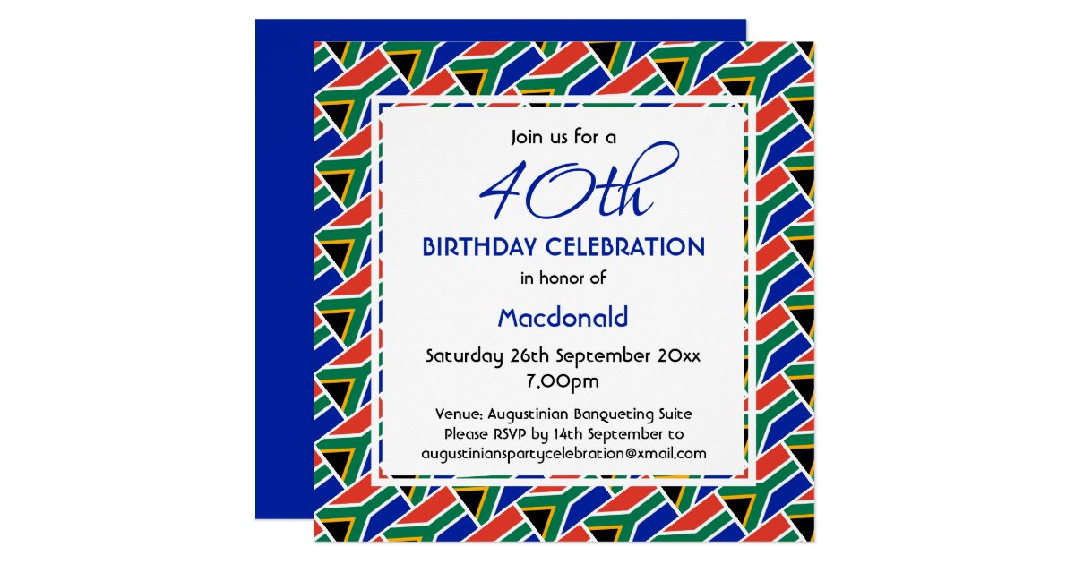 SOUTH AFRICA FLAG Custom Birthday Celebration Invitation