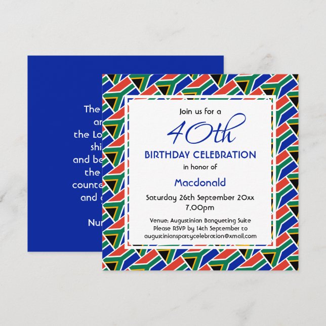 SOUTH AFRICA FLAG Custom Birthday Celebration Invitation (Front/Back)