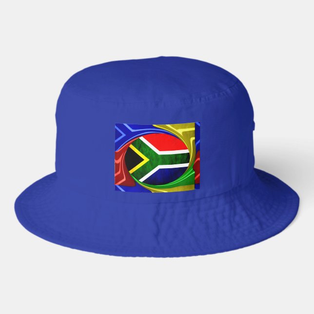South Africa Flag: Dynamic Swirl Motif Bucket Hat (Front)