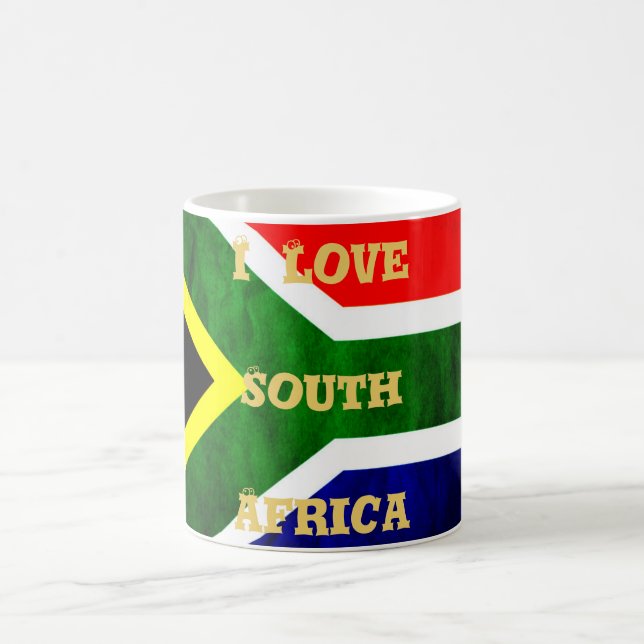 South Africa Flag: Dynamic Swirl Motif Coffee Mug (Center)