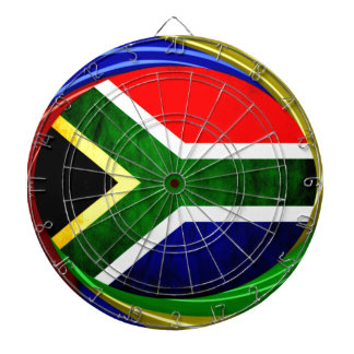 South Africa Flag: Dynamic Swirl Motif Dartboard With Darts