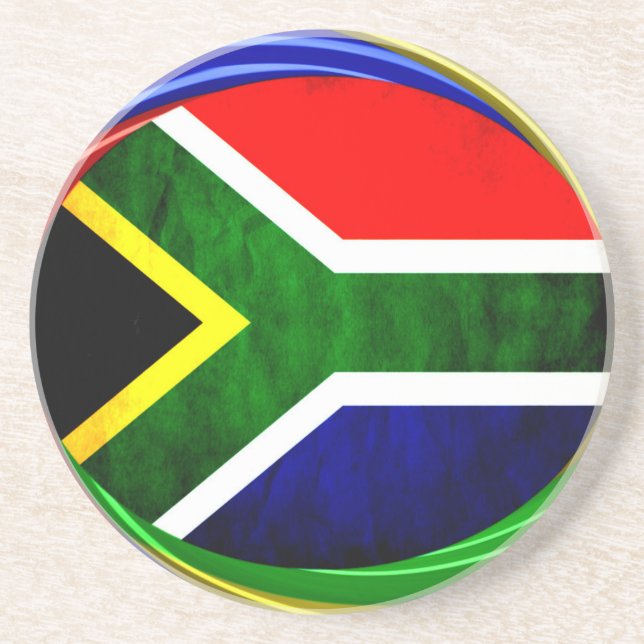 South Africa Flag: Dynamic Swirl Motif Drink Coaster (Front)