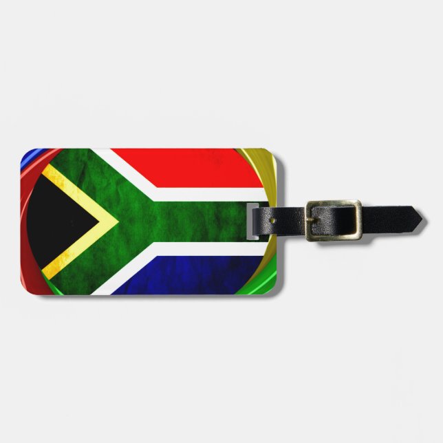 South Africa Flag: Dynamic Swirl Motif Luggage Tag (Front Horizontal)
