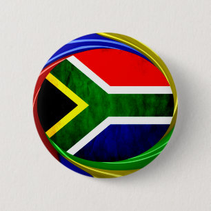 South Africa Flag: Dynamic Swirl Motif Pinback Button