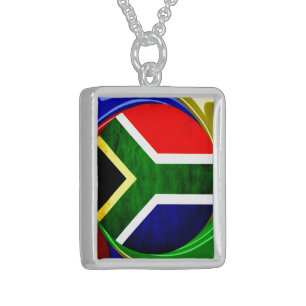 South Africa Flag: Dynamic Swirl Motif Sterling Silver Necklace
