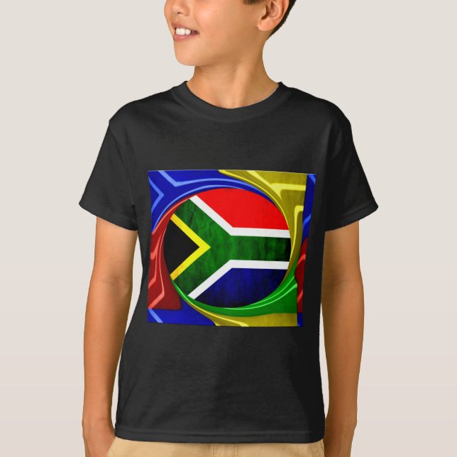 South Africa Flag: Dynamic Swirl Motif T-Shirt (Front)