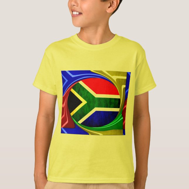 South Africa Flag: Dynamic Swirl Motif T-Shirt (Front)