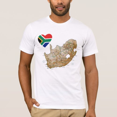 South Africa Flag Heart and Map T_Shirt