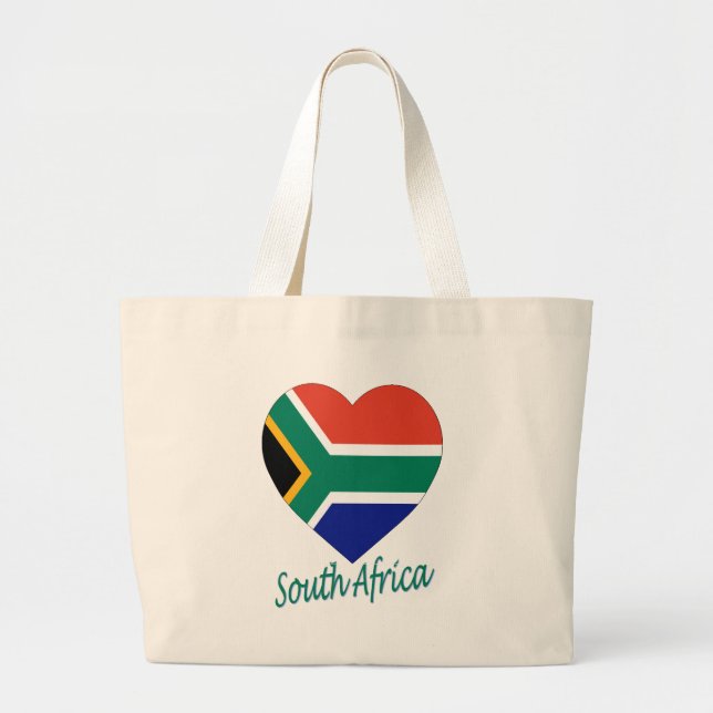 South Africa Flag Heart Large Tote Bag (Front)