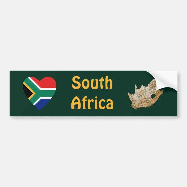 South Africa Flag Heart + Map Bumper Sticker (Front)