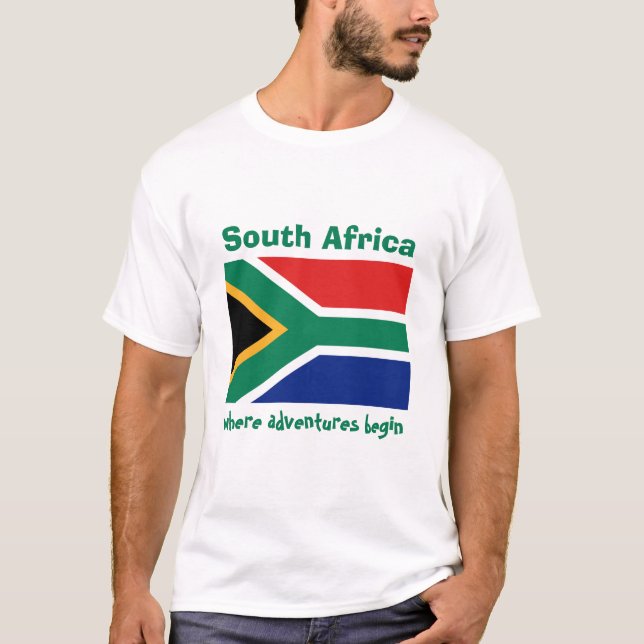South Africa Flag + Map + Text T-Shirt (Front)