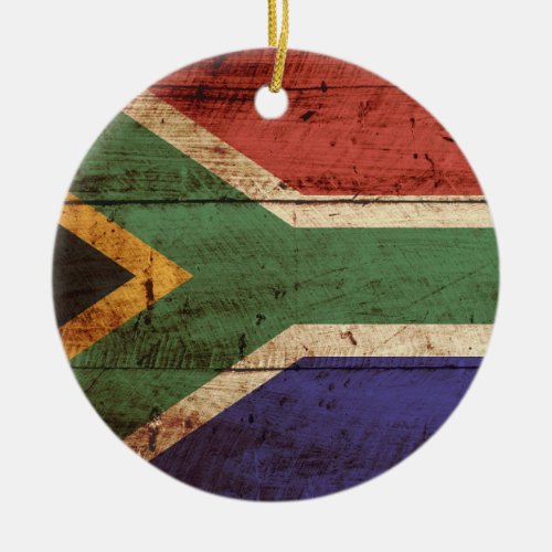 South Africa Flag on Old Wood Grain Ceramic Ornament