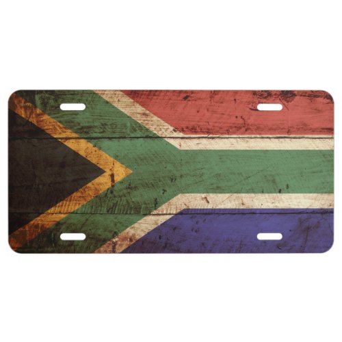 South Africa Flag on Old Wood Grain License Plate