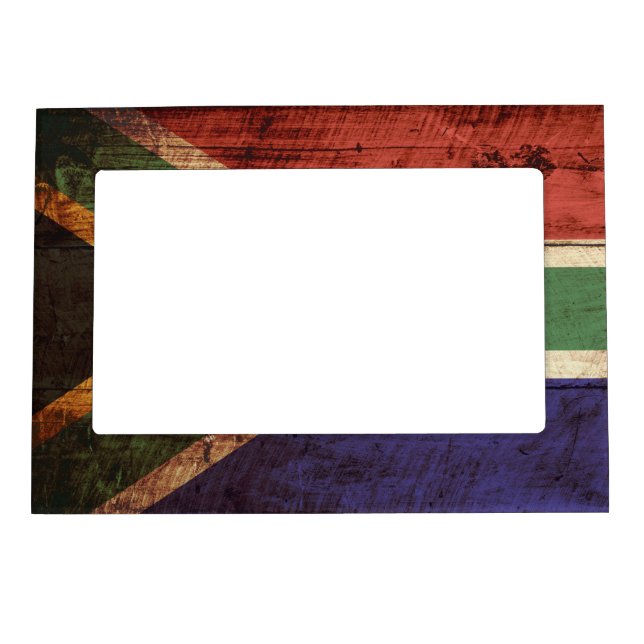 South Africa Flag on Old Wood Grain Magnetic Frame (Front)
