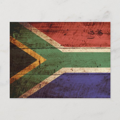 South Africa Flag on Old Wood Grain Postcard