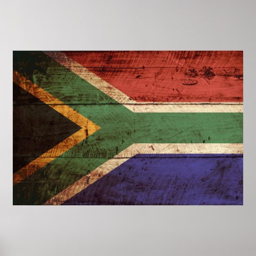 South Africa Flag on Old Wood Grain Poster