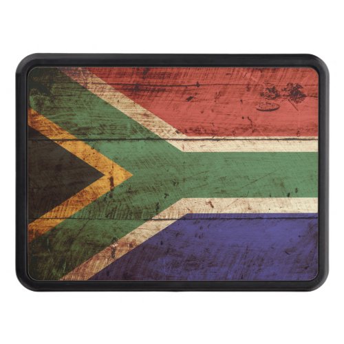 South Africa Flag on Old Wood Grain Tow Hitch Cover