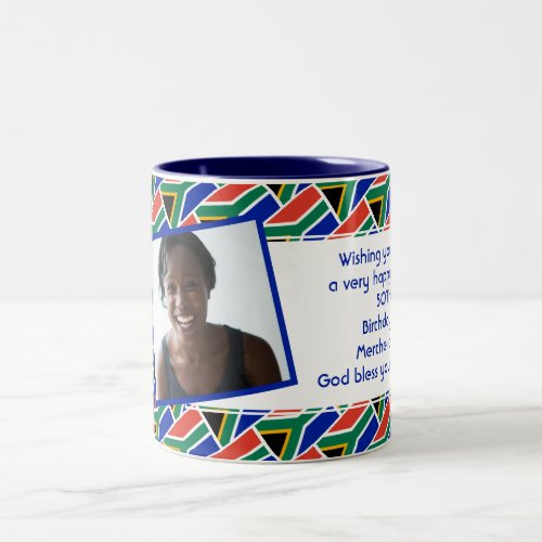 SOUTH AFRICA FLAG Photo Template Add Your Text Two_Tone Coffee Mug