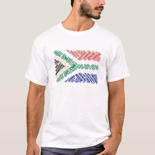 South Africa Flag with City Names Word Art T_Shirt