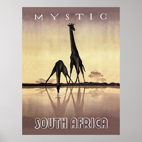 South Africa Giraffe vintage travel Poster