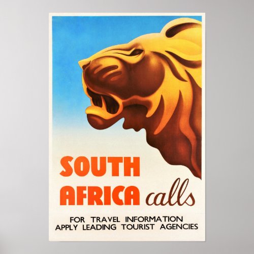 South Africa Lion Vintage Travel Poster
