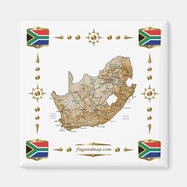 South Africa Map + Flags Magnet (Front)