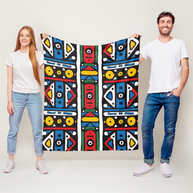 South Africa Ndebele Pattern Fleece Blanket (In Situ)