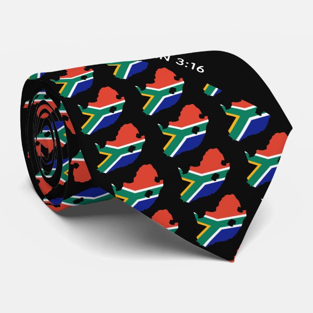 SOUTH AFRICA Personalized John 3:16 Black Neck Tie (Rolled)