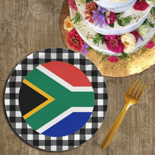 South Africa Plate, buffalo plaid & African Flag Paper Plates
