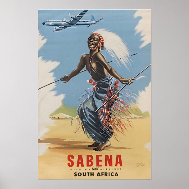 South Africa Poster Sabena Travel Print African Ar (Front)