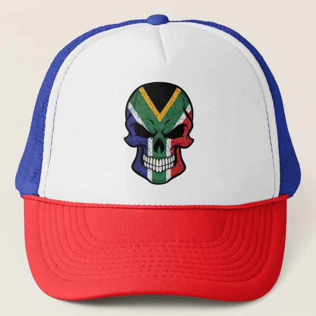 South Africa Smiling Skull Flag Trucker Hat (Front)