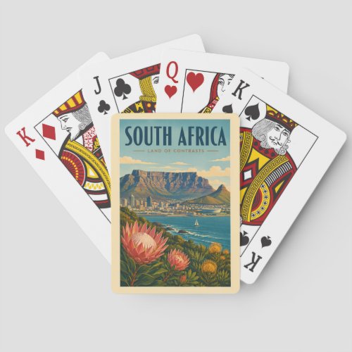 South Africa Table Mountain Illustration Travel Poker Cards