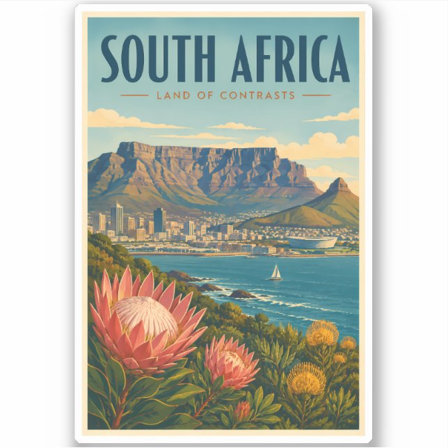South Africa Table Mountain Illustration Travel Sticker (Front)