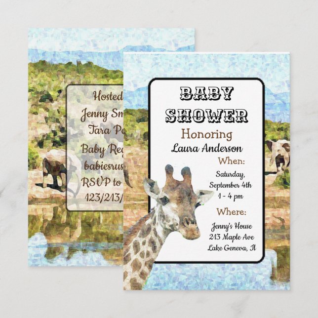 South Africa Themed Giraffe Elephant  Baby Shower Invitation (Front/Back)
