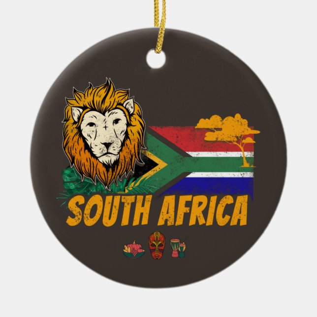 South Africa Vintage Lion Flag Safari Souvenir Ceramic Ornament (Front)
