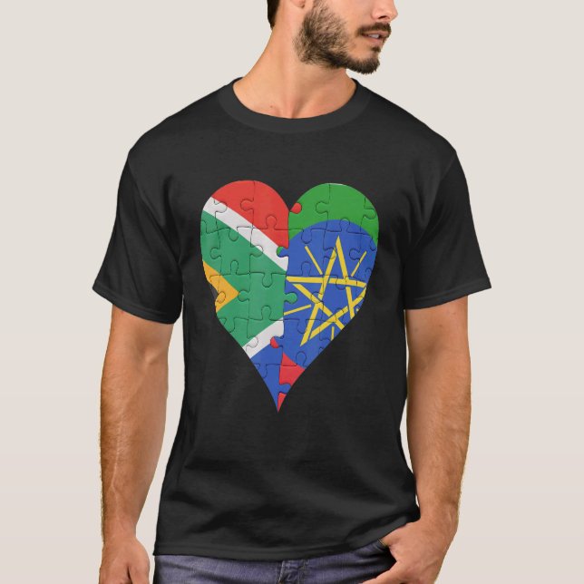 South African Ethiopian Flag Heart T-Shirt (Front)