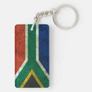 South African Flag Aged Steel Effect Keychain