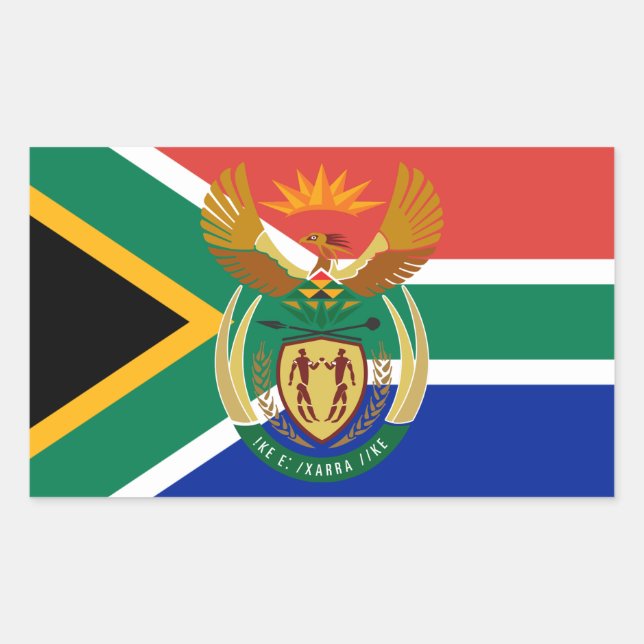 South African Flag & Coat of Arms, South Africa Rectangular Sticker (Front)