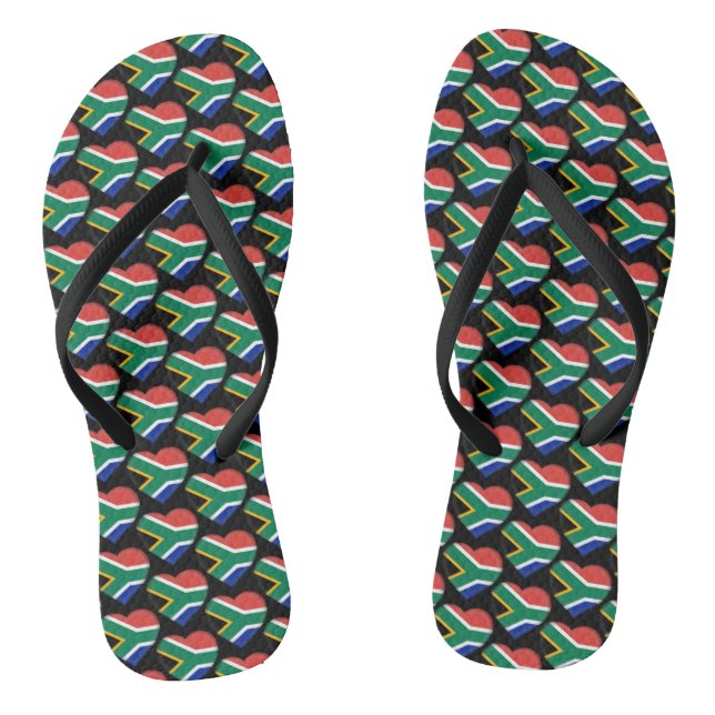South African Flag Colors Hearts Pattern Patriotic Flip Flops (Footbed)