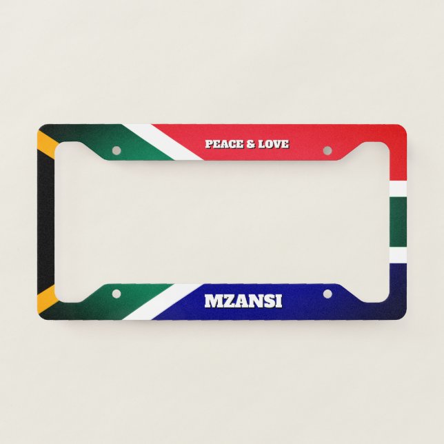 South African Flag MZANSI Peace & Love License Plate Frame (Front)