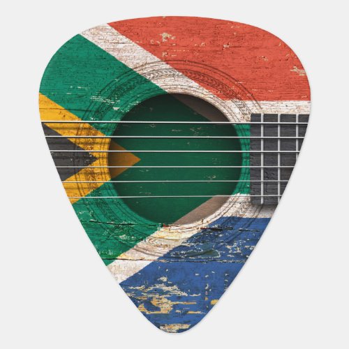 South African Flag on Old Acoustic Guitar Guitar Pick