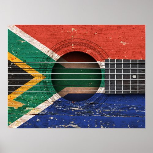 South African Flag on Old Acoustic Guitar Poster