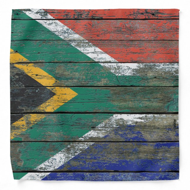 South African Flag on Rough Wood Boards Effect Bandana (Front)