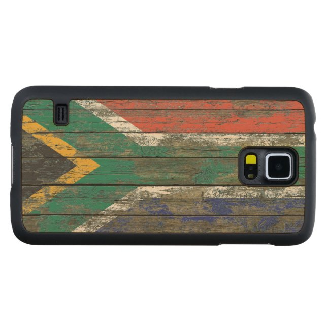 South African Flag on Rough Wood Boards Effect Carved Maple Galaxy S5 Slim Case (Front (horizontal))