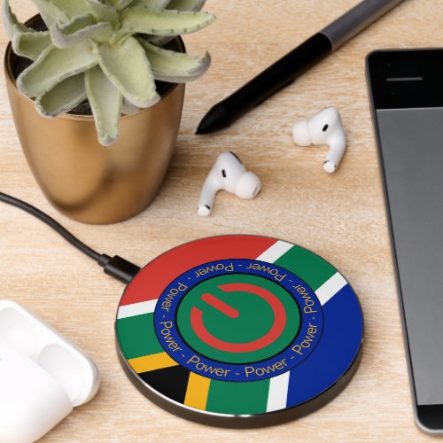 South African Flag Power Button Graphic Wireless Charger