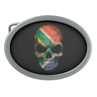 South African Flag Skull on Black Oval Belt Buckle