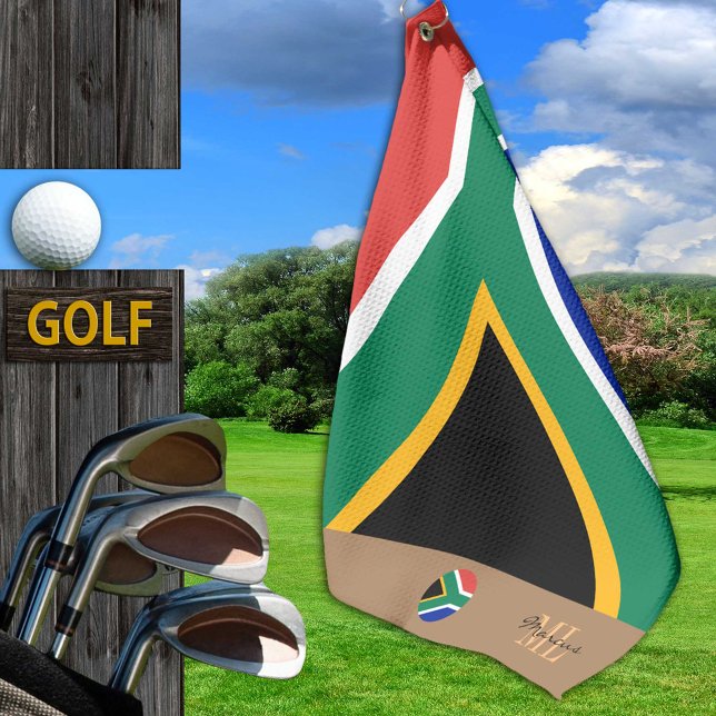 South African flag & South Africa monogrammed Golf Golf Towel (Creator Uploaded)
